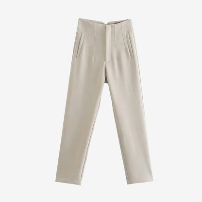 High Waist Trousers with Seam Detail and Zipper Fly