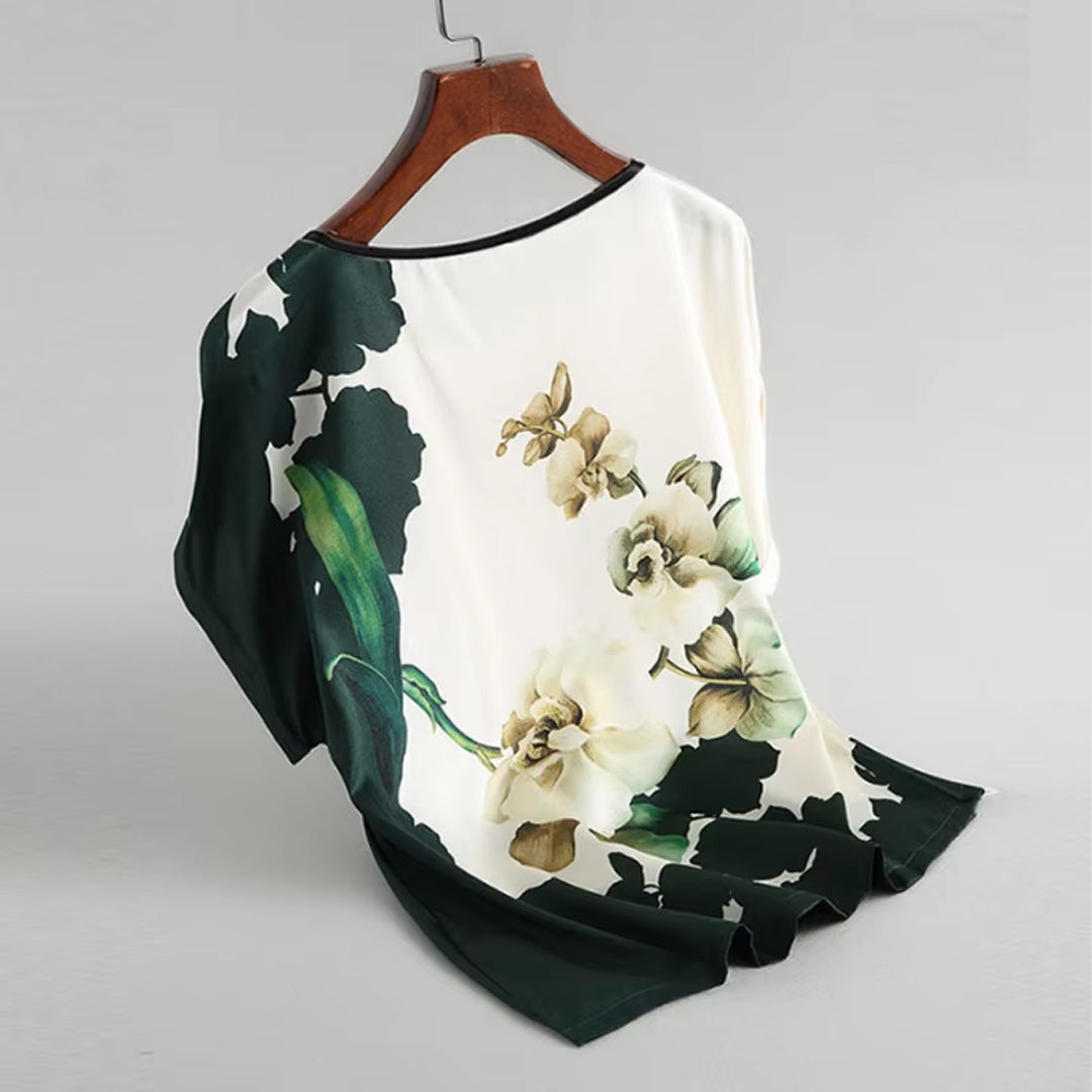 Fashion Floral Print Plus Size Satin Blouse