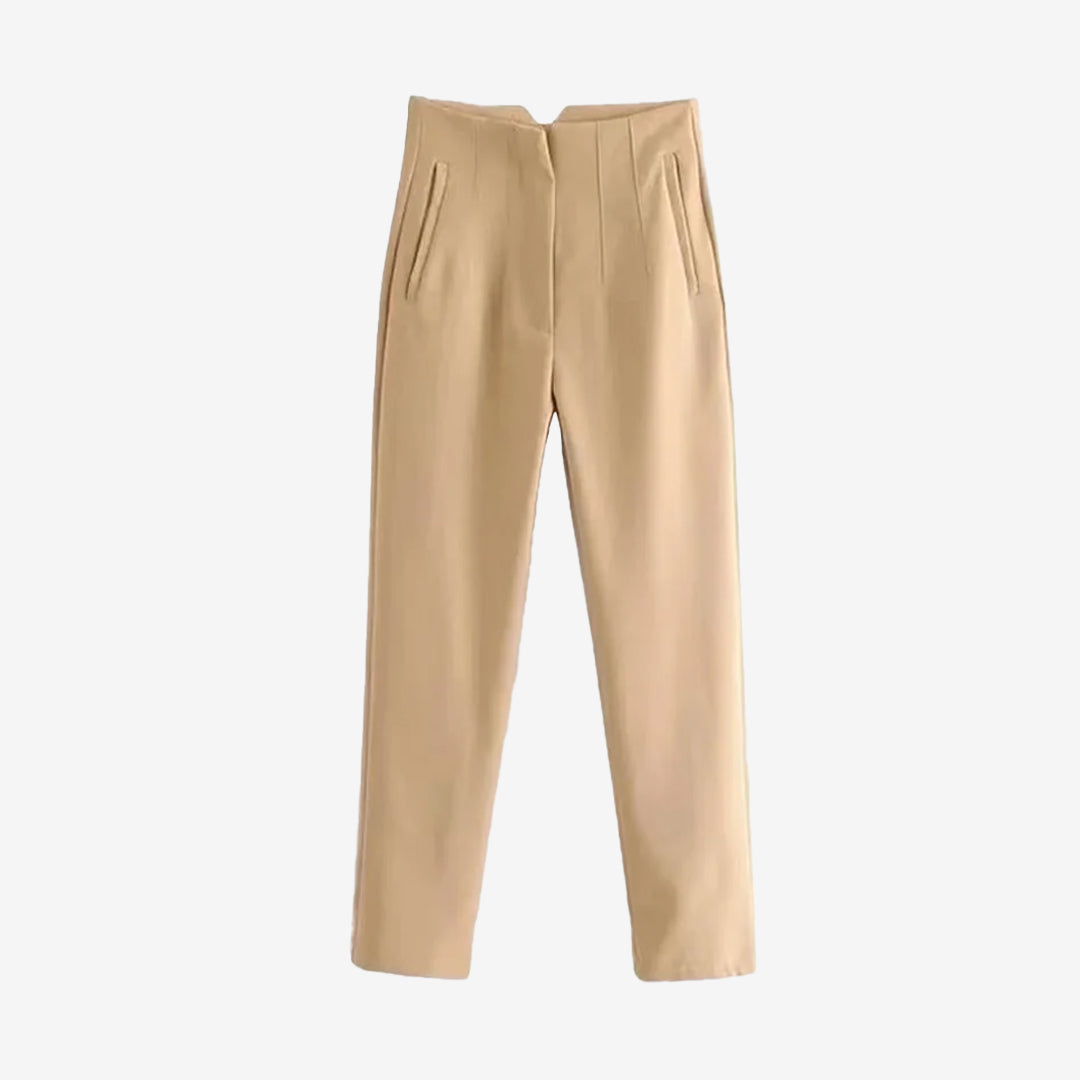 High Waist Trousers with Seam Detail and Zipper Fly