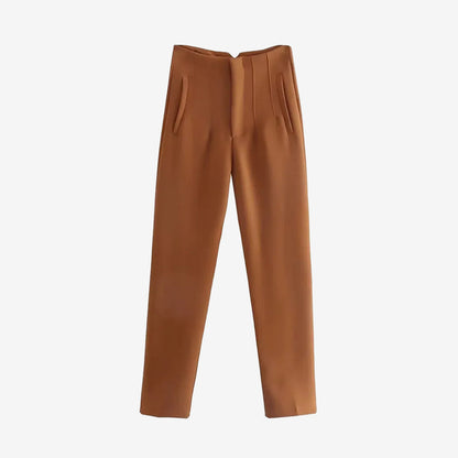 High Waist Trousers with Seam Detail and Zipper Fly