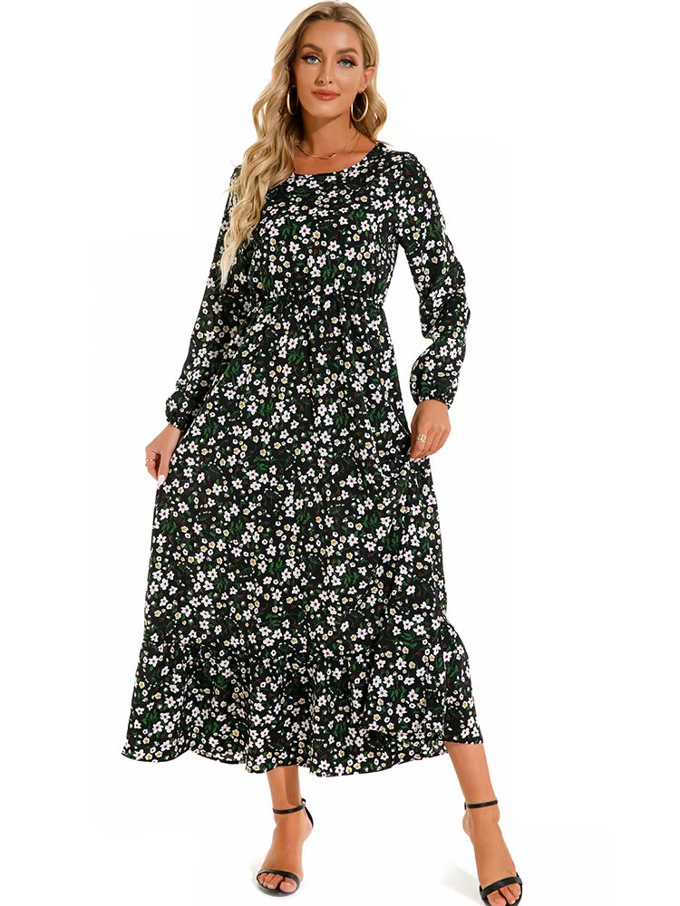 Olivia Dress Long Sleeve High Waist Chiffon Floral