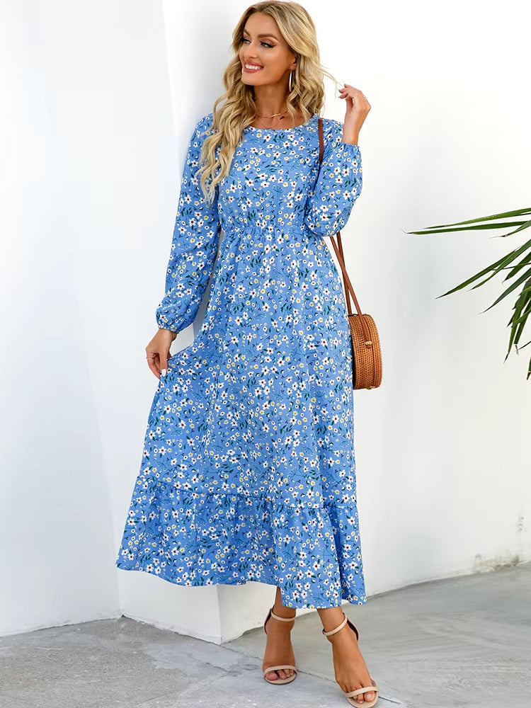 Olivia Dress Long Sleeve High Waist Chiffon Floral