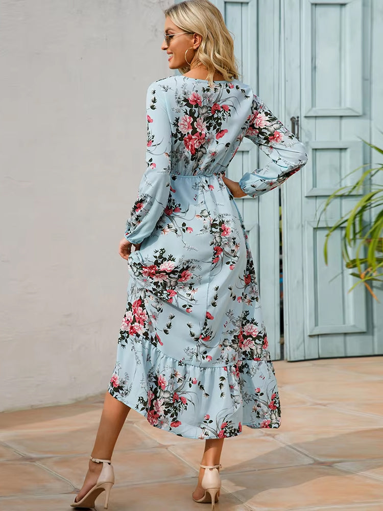 Olivia Dress Long Sleeve High Waist Chiffon Floral